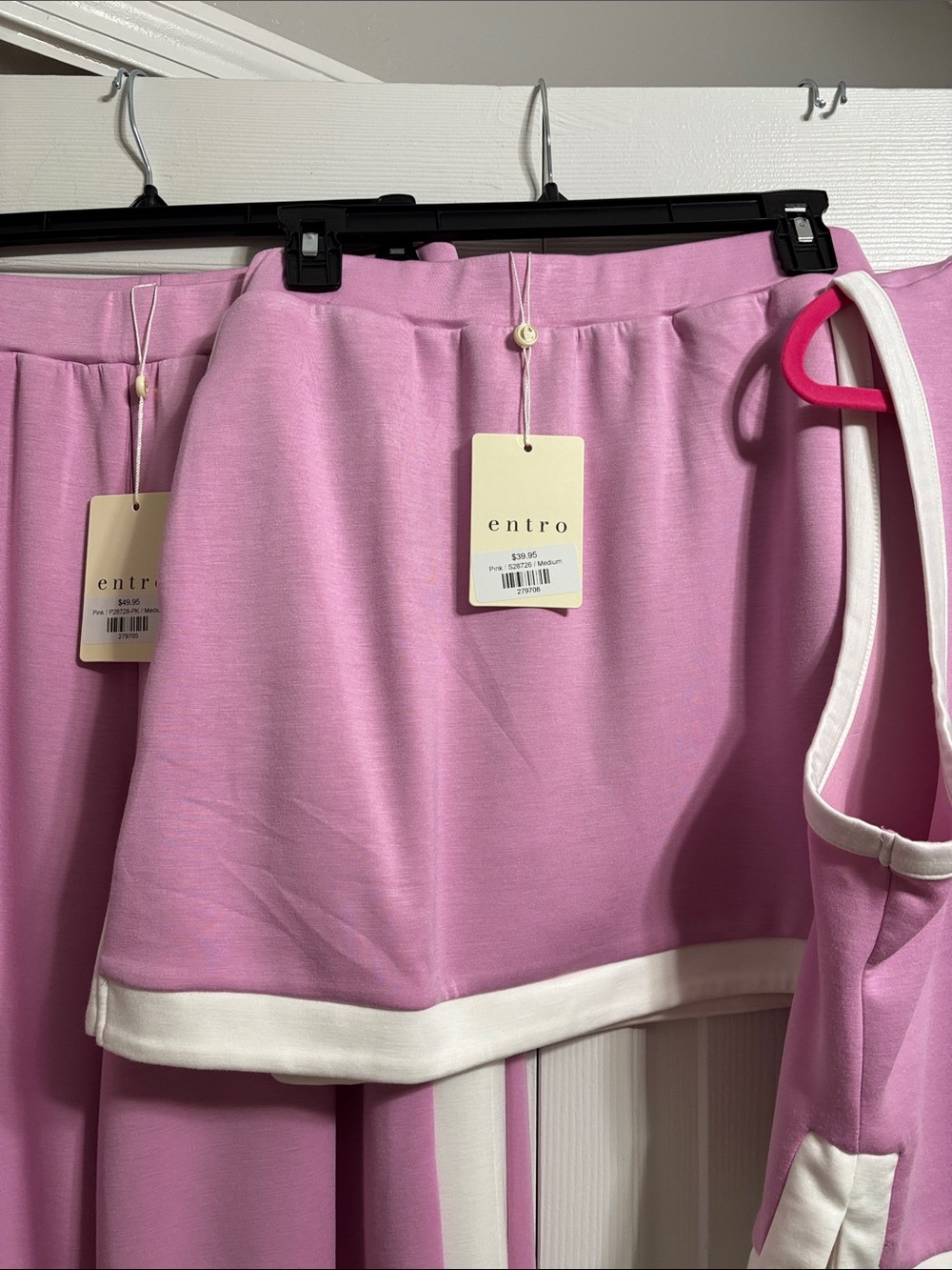 entro Pink Cropped Tank, pants and skort set with White Trim - Picture 3 of 16